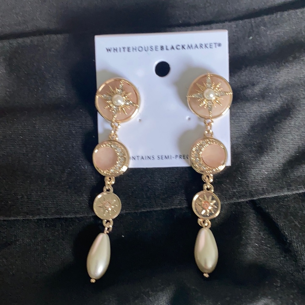 WHBM BLUSH STONE CELESTIAL LINEAR EARRINGS